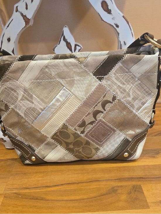 Coach Handbags - Coach Patchwork Carly Bag in Beige and Brown